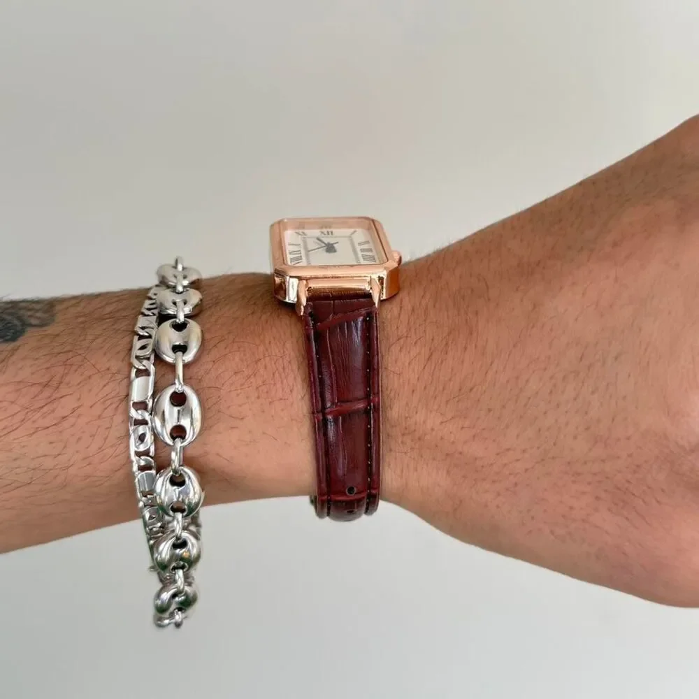 y2k style cute rectangle brown leather luxury watch